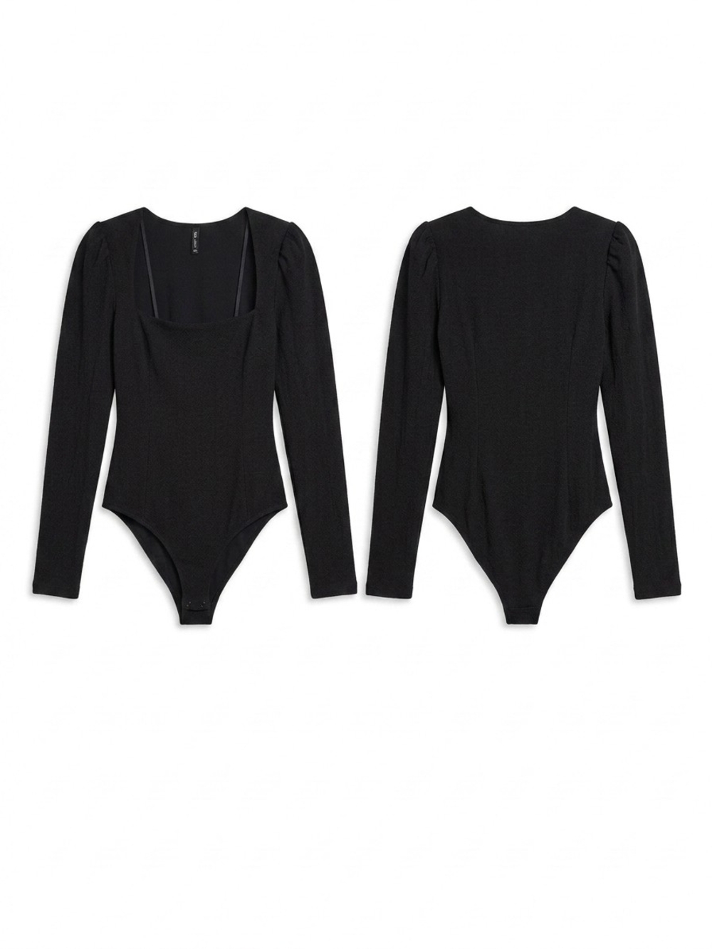 Black Long Sleeve Square Neck Bodysuit